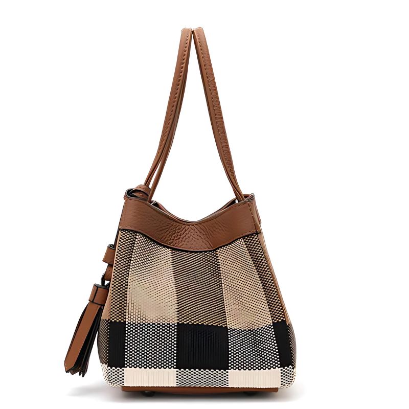 Bolsa Lona Xadrez - Couro Premium