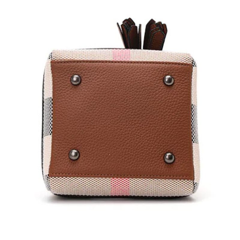 Bolsa Lona Xadrez - Couro Premium