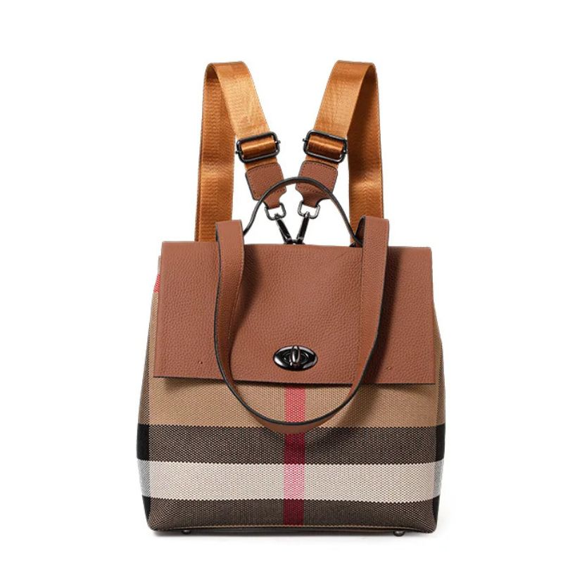 Mochila Feminina Xadrez - Couro Premium