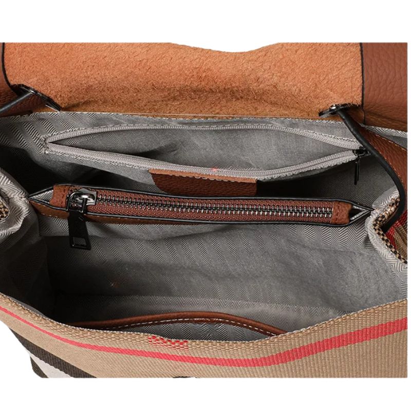 Mochila Feminina Xadrez - Couro Premium