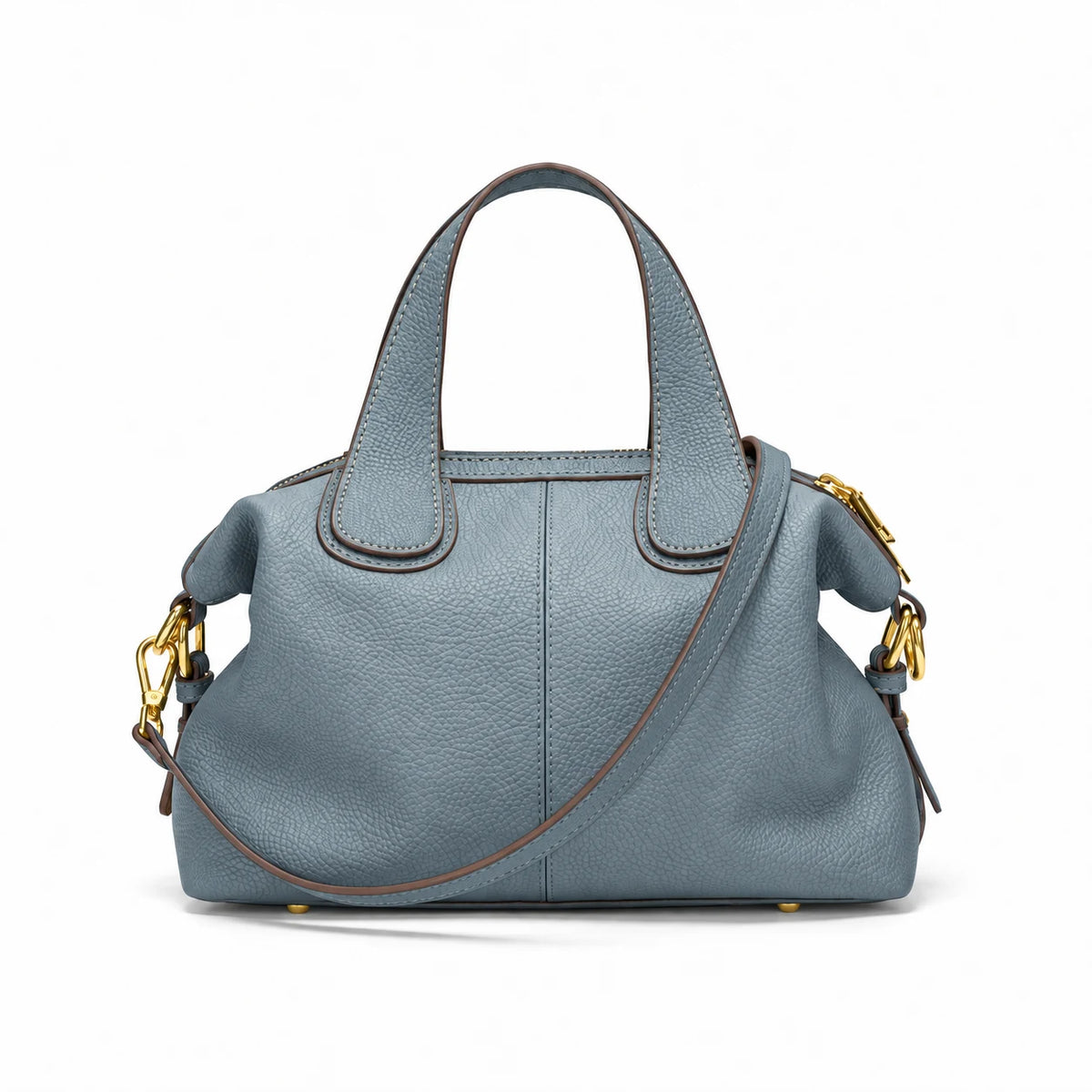 Bolsa feminina de couro legítimo azul em vista frontal