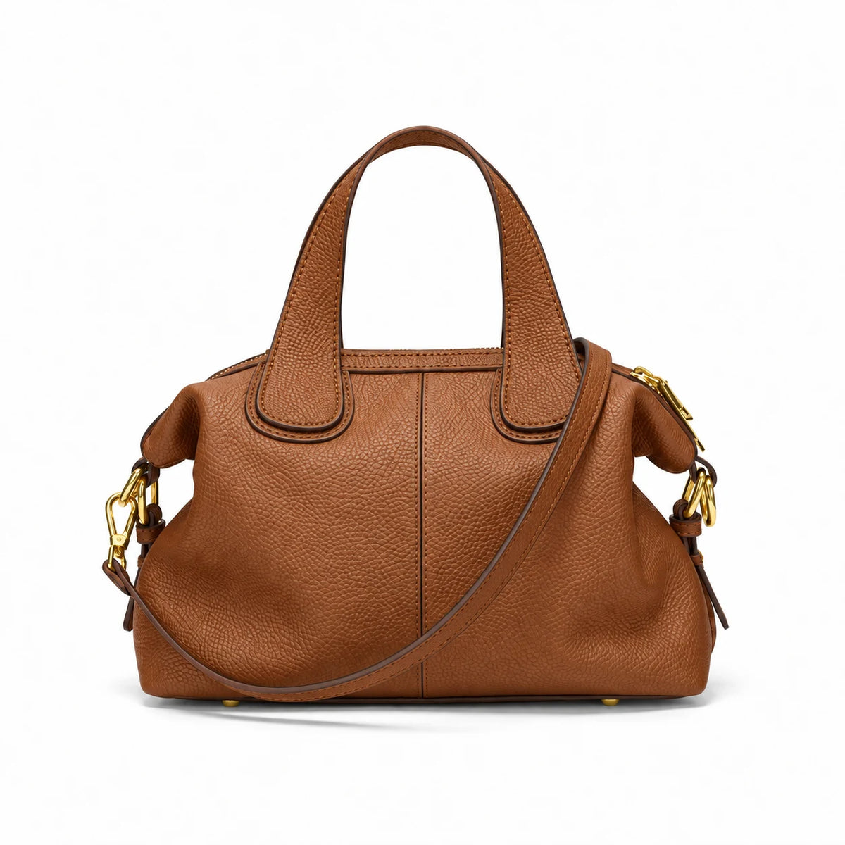 Bolsa feminina de couro legítimo marrom em vista frontal