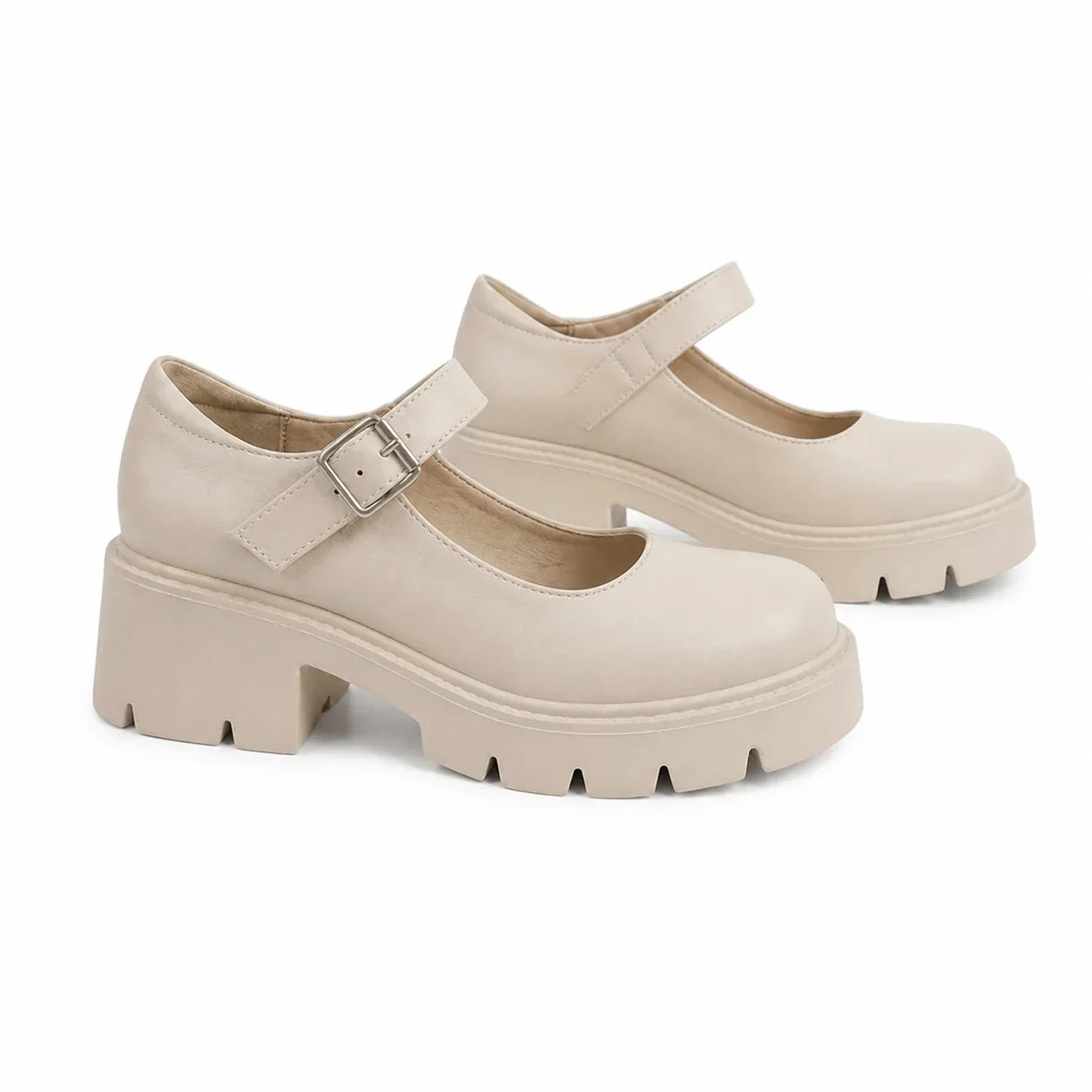 Par de sapatos Mary Jane bege com plataforma tratorada Stella