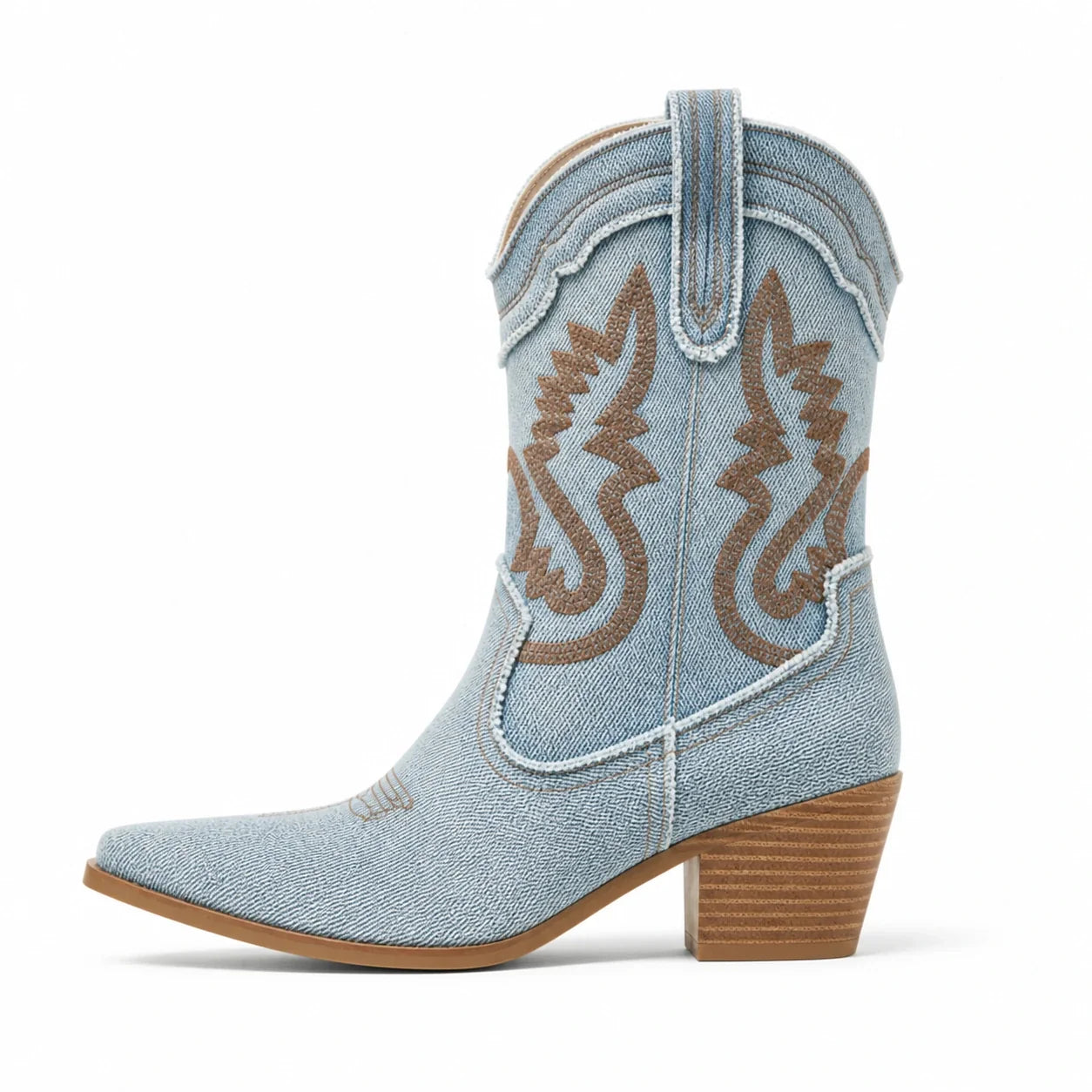 Perfil lateral da Bota Texana Feminina Jeans Claro Dakota