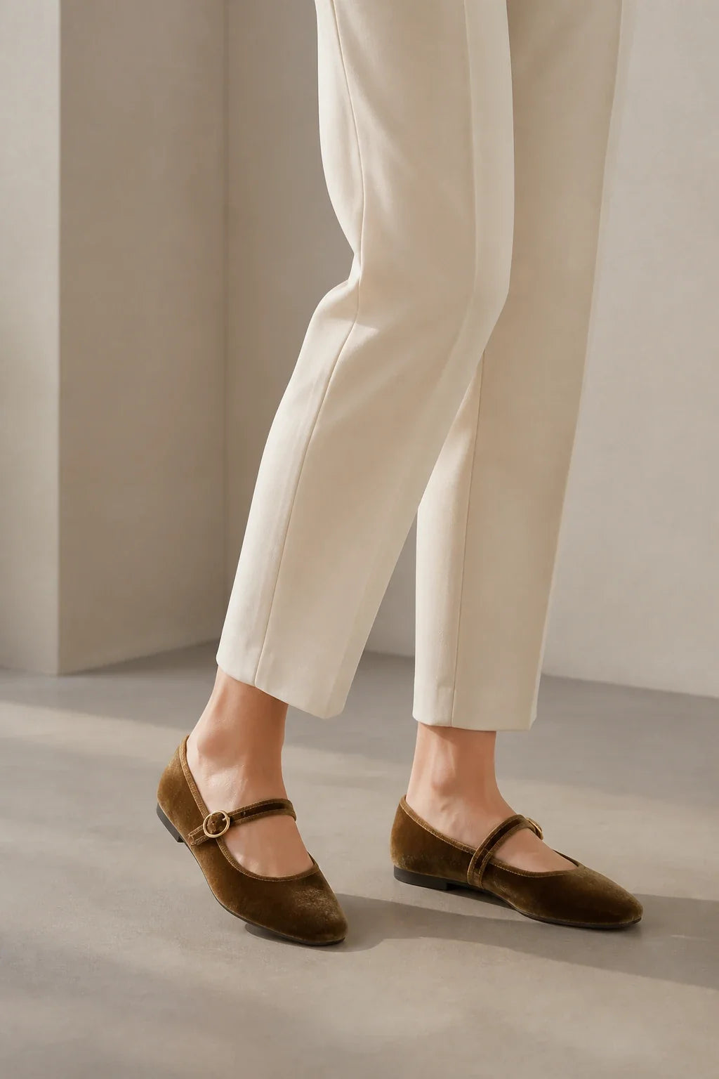 Look elegante com sapatilha feminina marrom de veludo Amélie