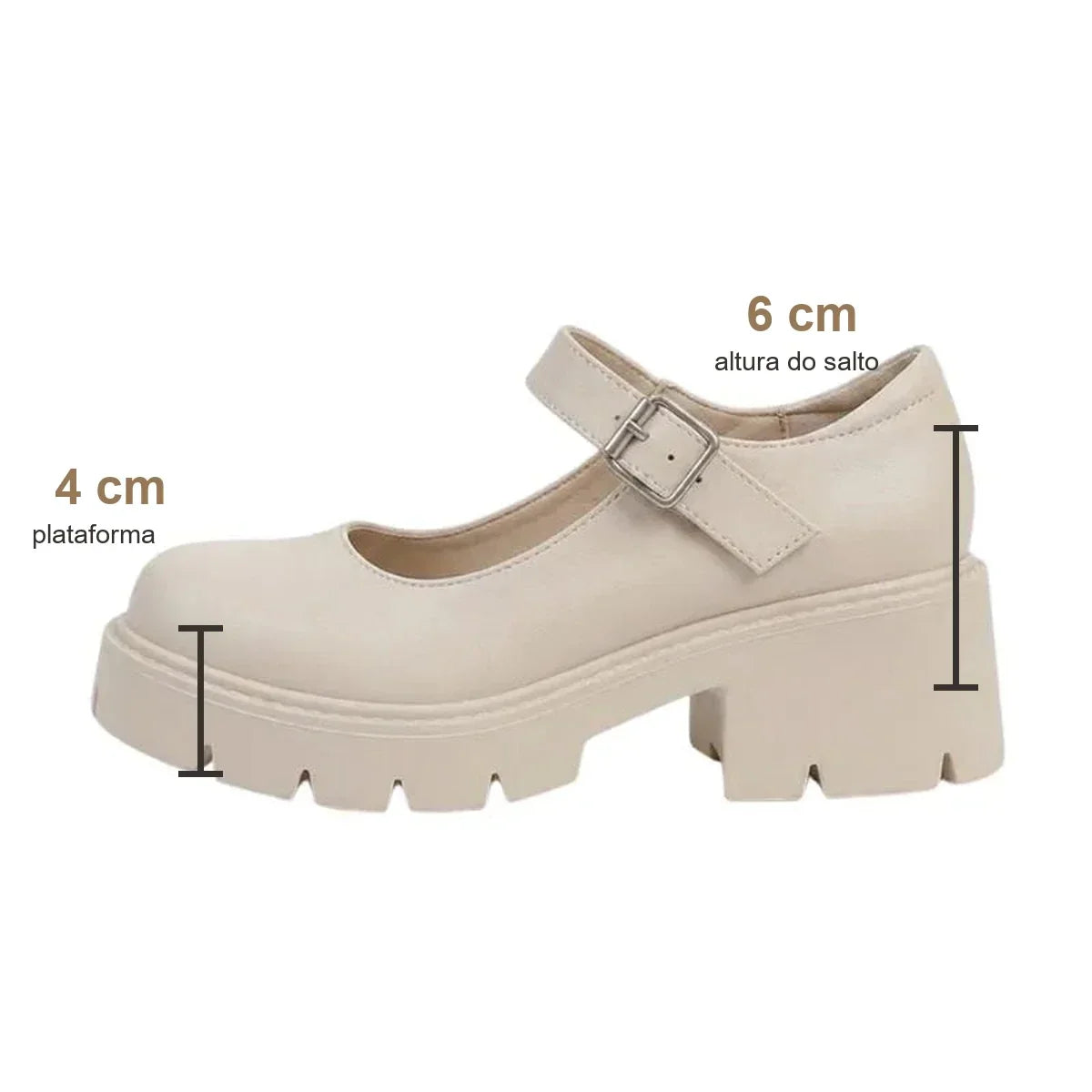 Medidas do Mary Jane Stella: plataforma de 4 cm e salto de 6 cm