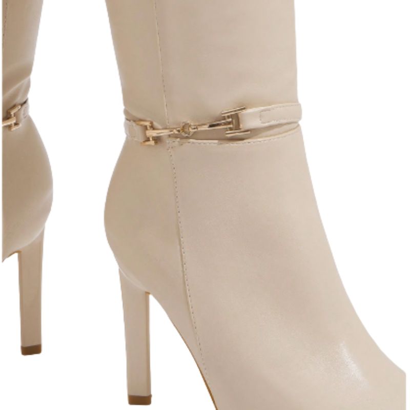 Bota Feminina Cano Longo Bico Fino Bege