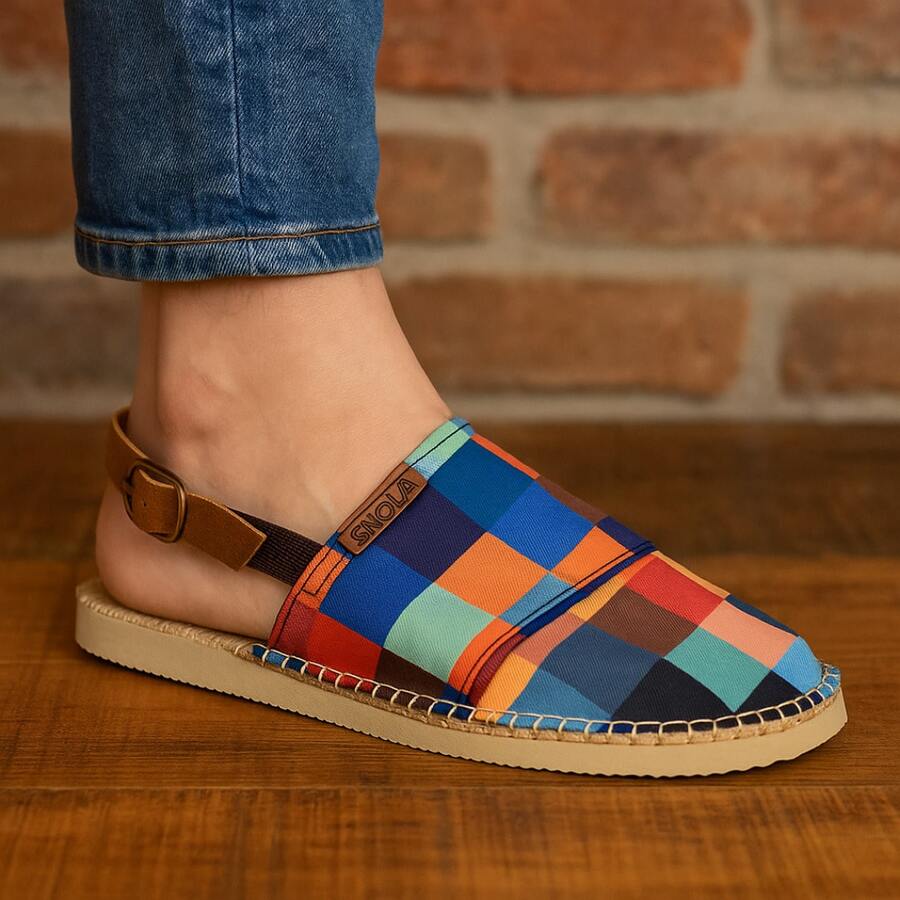 Alpargata Unissex Estampada Xadrez Confortável Tira Ajustável