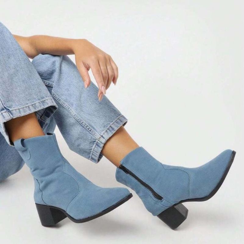 Bota Feminina Texana Cano Curto Jeans