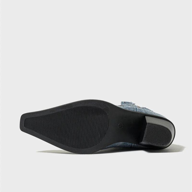 Bota Texana Feminina Jeans Bordado