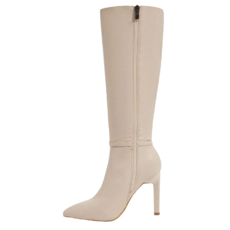 Bota Feminina Cano Longo Bico Fino Bege