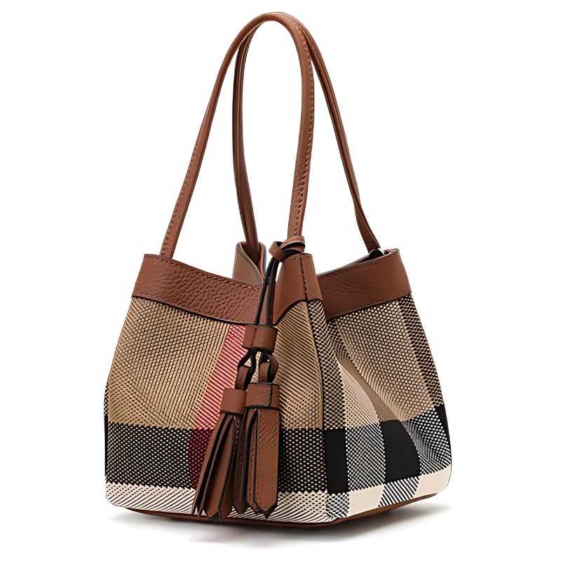 Bolsa Lona Xadrez - Couro Premium
