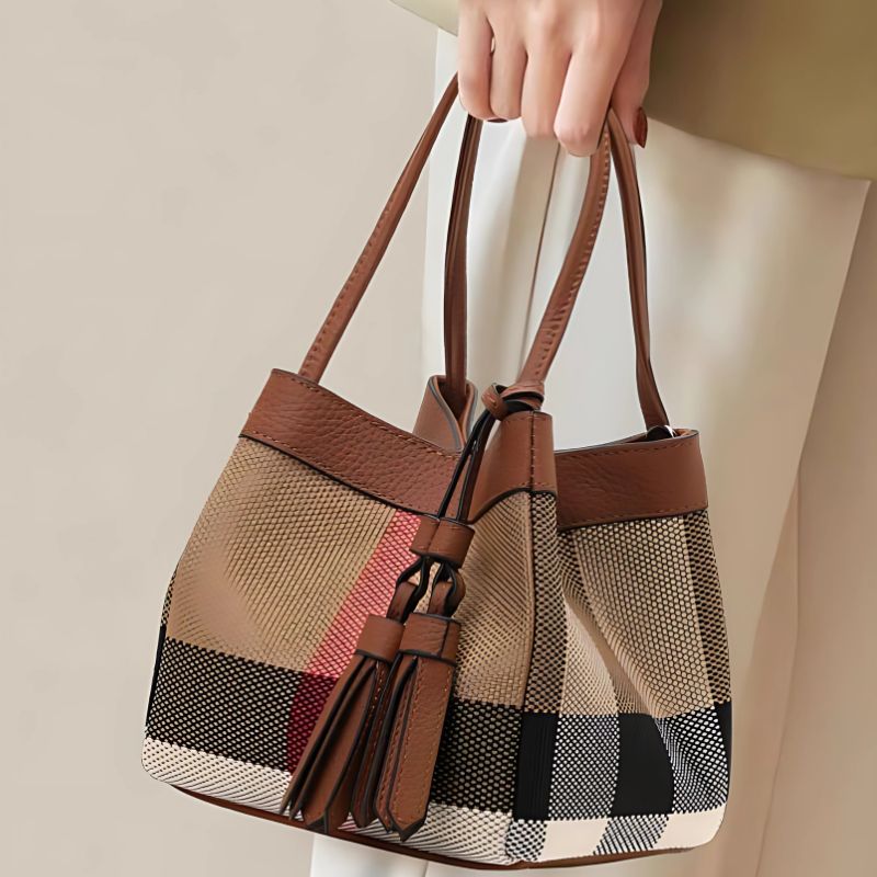 Bolsa Lona Xadrez - Couro Premium