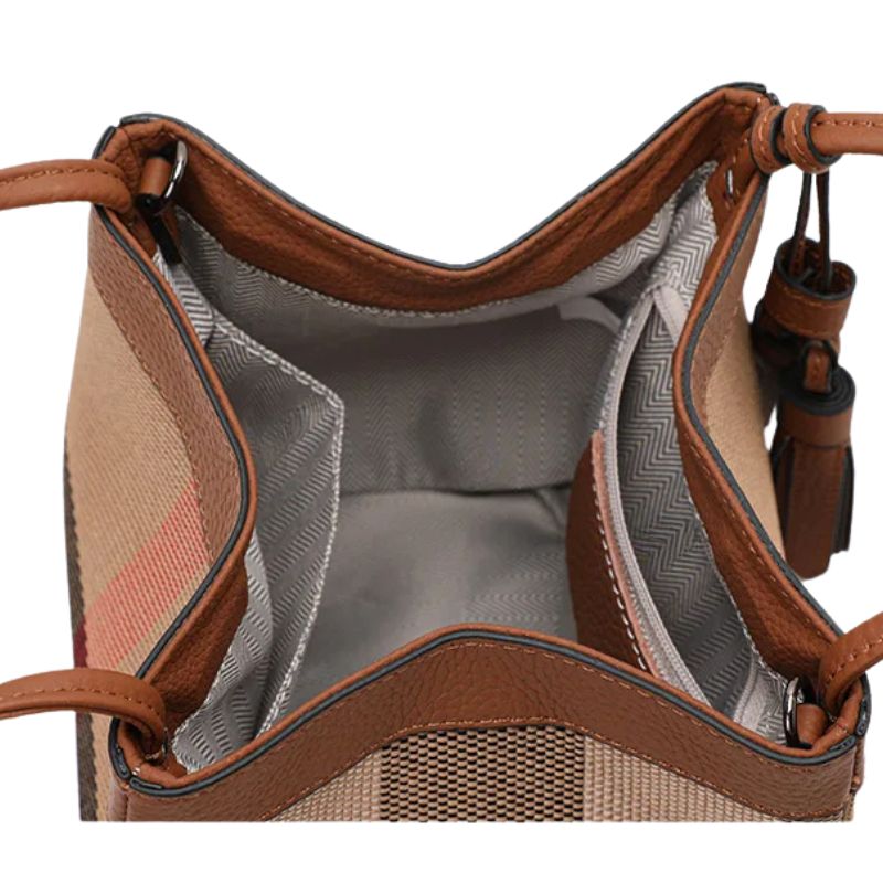 Bolsa Lona Xadrez - Couro Premium