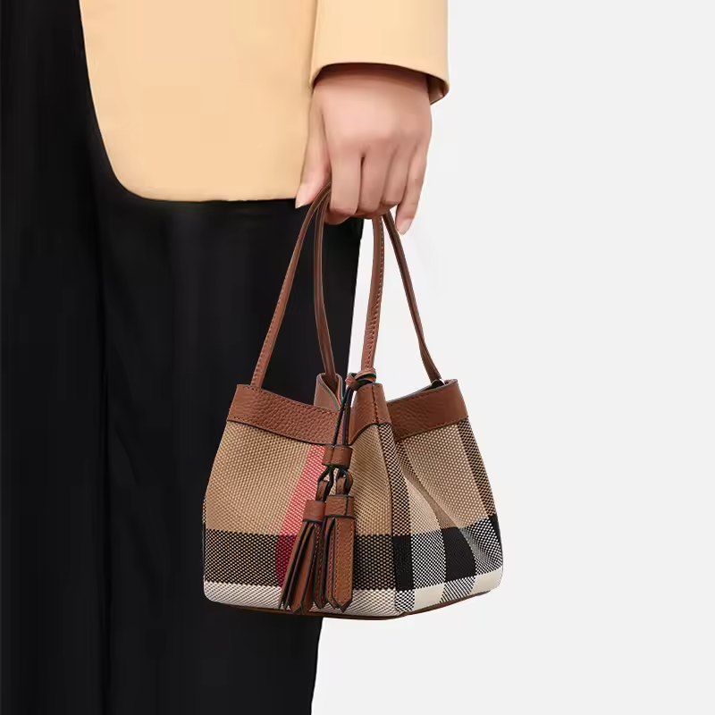 Bolsa Lona Xadrez - Couro Premium