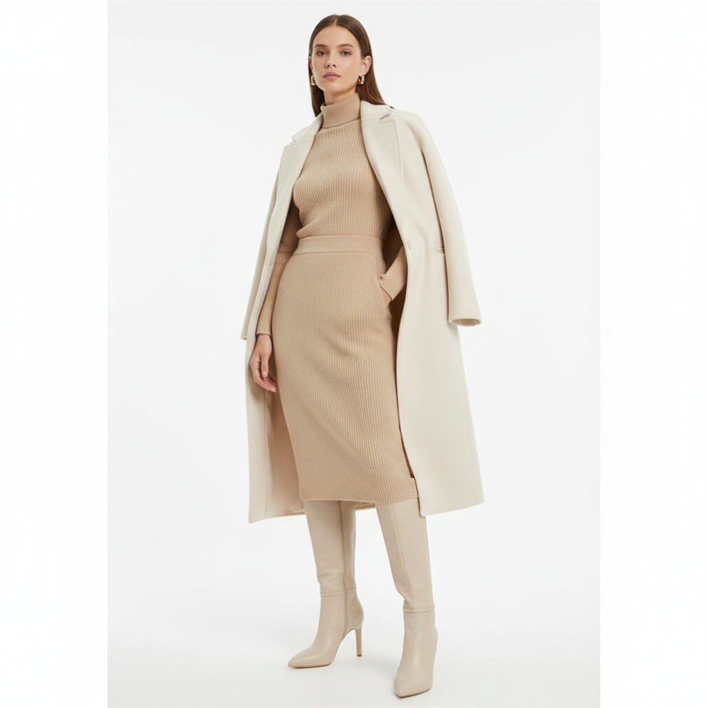 Bota Feminina Cano Longo Bico Fino Bege