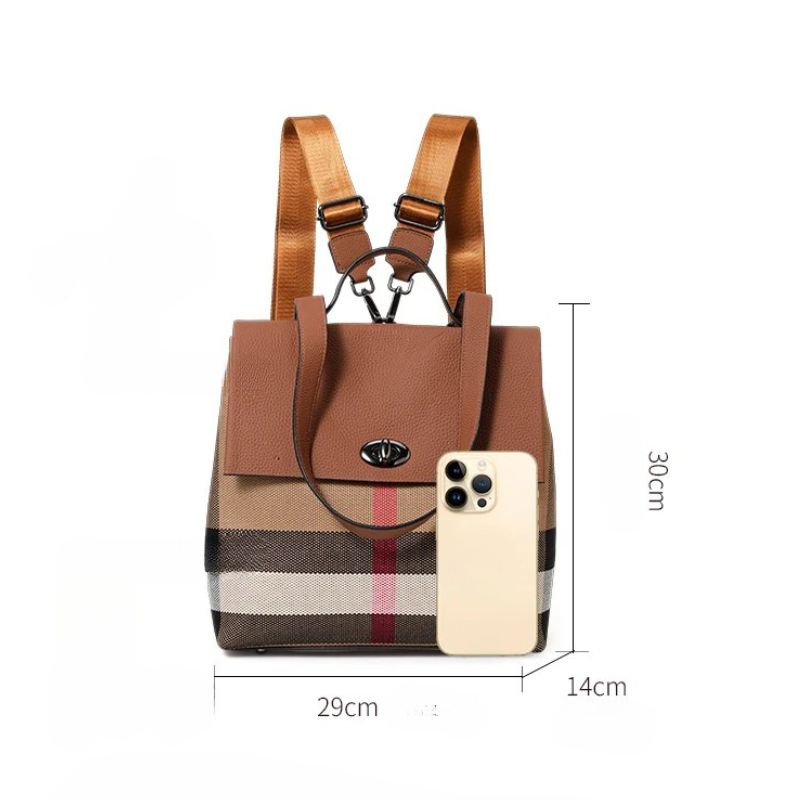 Mochila Feminina Xadrez - Couro Premium