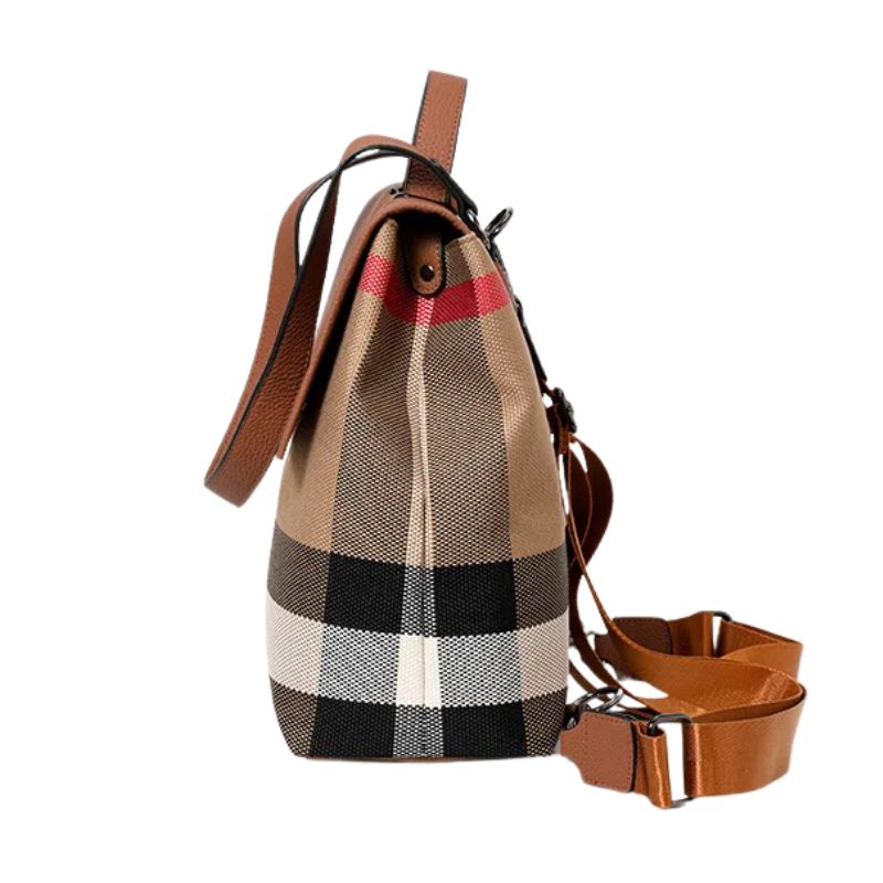Mochila Feminina Xadrez - Couro Premium
