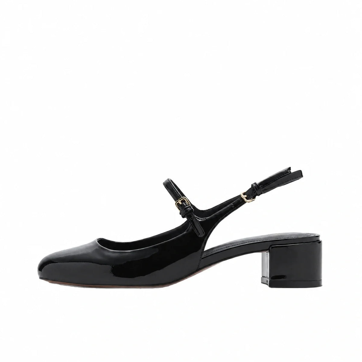 Sapato slingback feminino preto com fivela e salto bloco Maelle