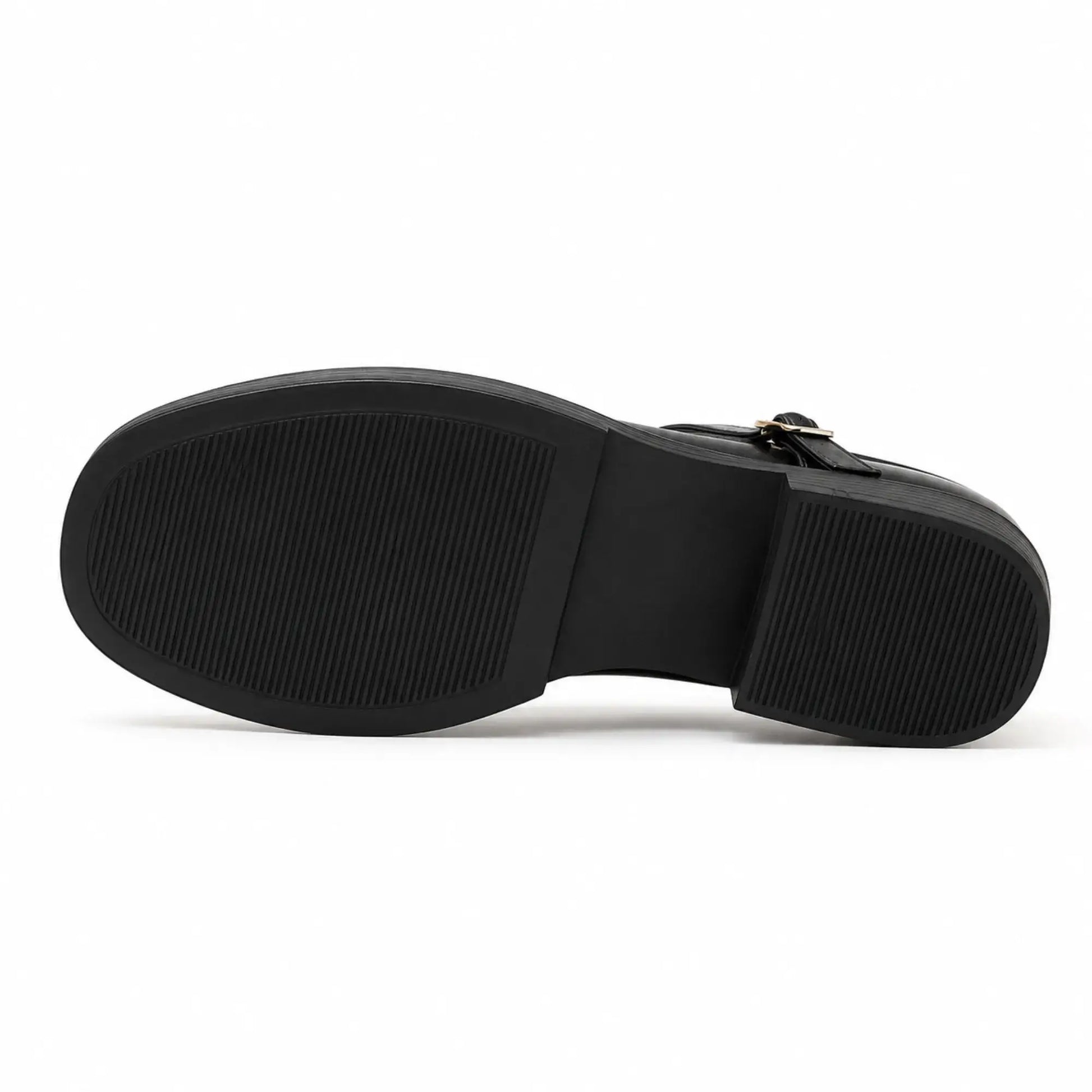 Solado antiderrapante do Sapato Mary Jane Feminino Preto Élise com acabamento resistente e salto baixo