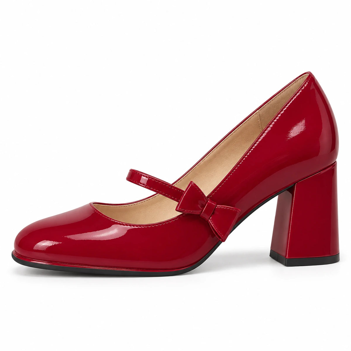Sapato Mary Jane Amélie vermelho em verniz no fundo branco