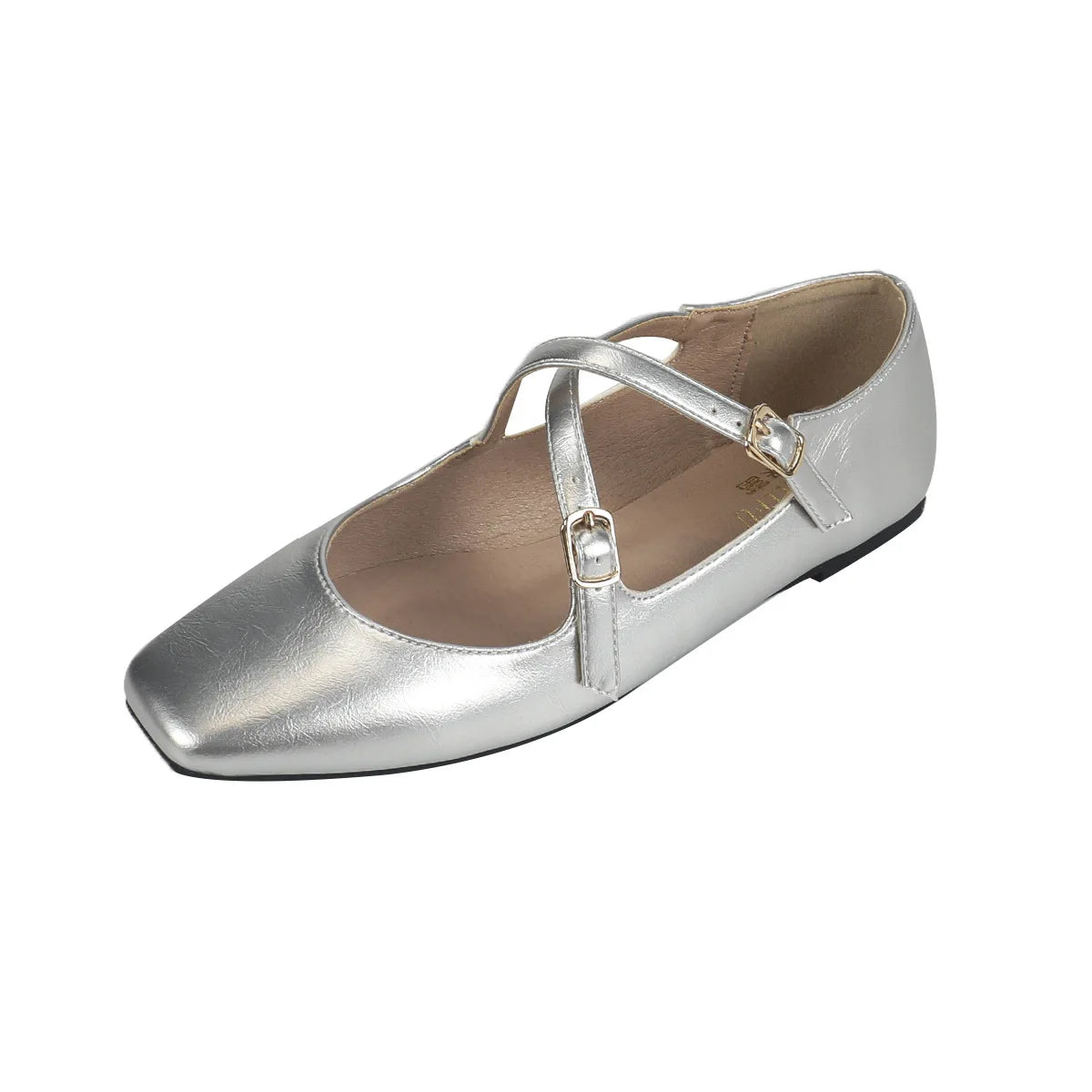 imagem de um Sapato Feminino Bailarina Mary Jane Prata fundo branco