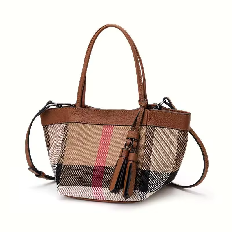 Bolsa Lona Xadrez - Couro Premium