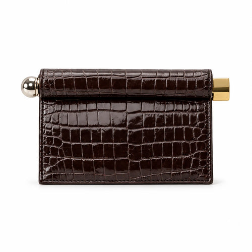 Bolsa clutch feminina café croco Lumière em fundo branco
