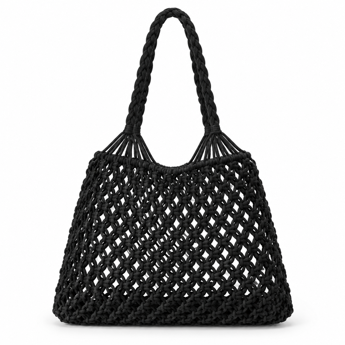 Bolsa de Praia Feminina em Crochê Preta Maré - principal