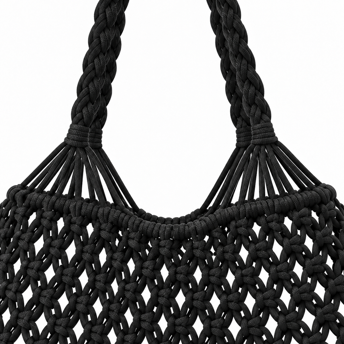 Bolsa de Praia Feminina em Crochê Preta Maré - alcas