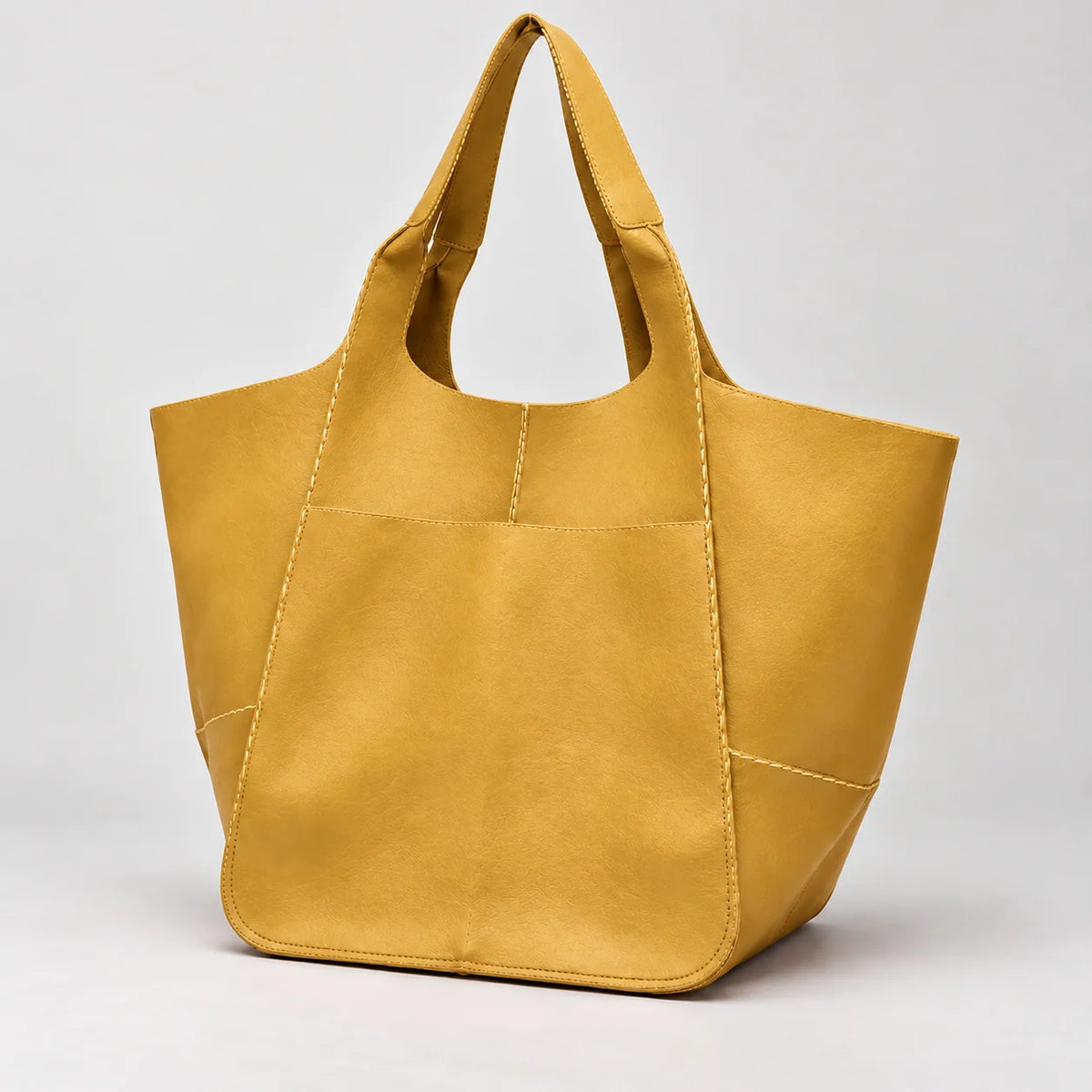 Bolsa shopper amarela Renata em ângulo complementar mostrando bolso e lateral