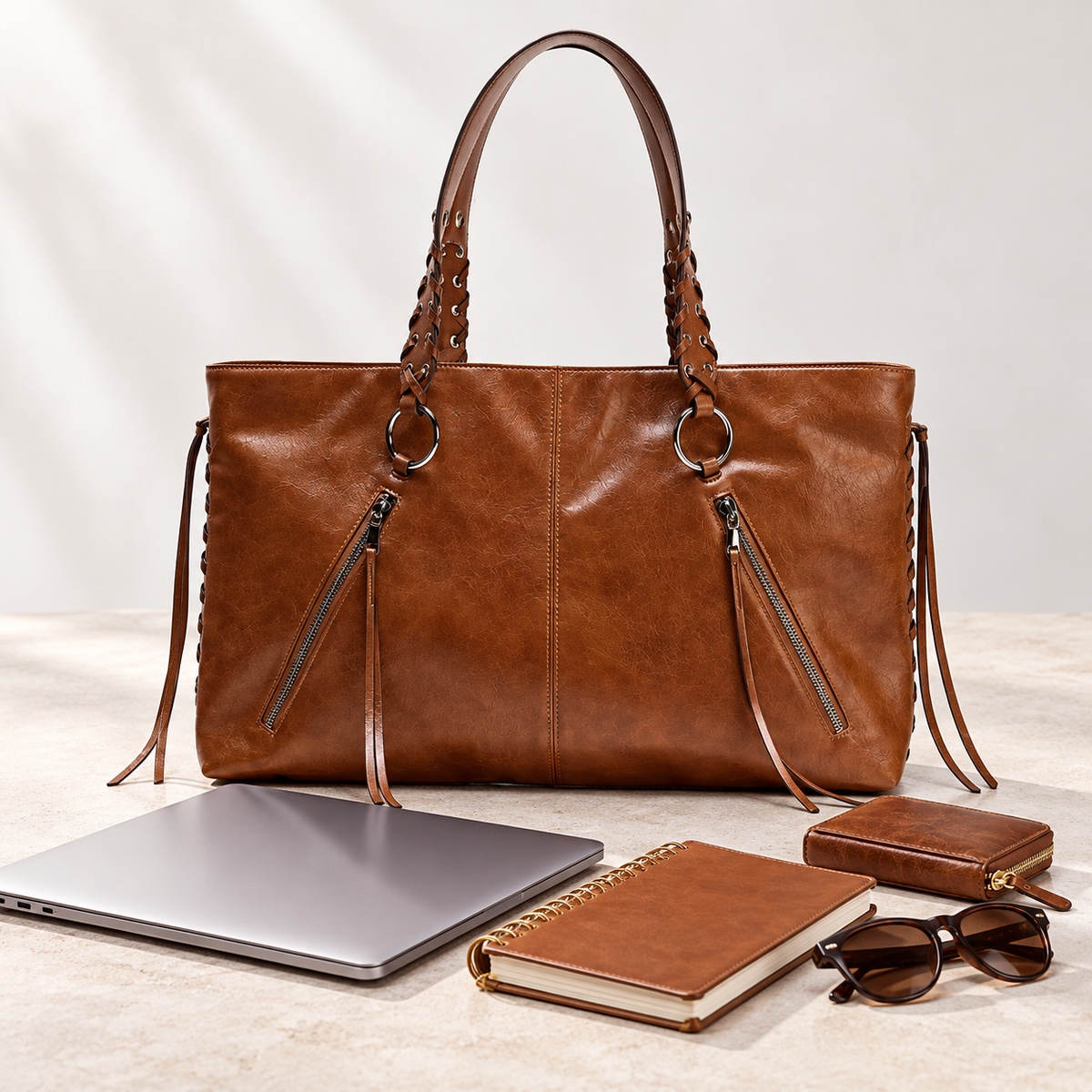 Capacidade da Bolsa Tote Margot marrom para itens da rotina