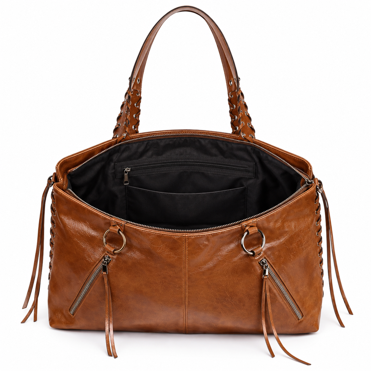 Parte interna e bolsos organizadores da Bolsa Tote Margot marrom