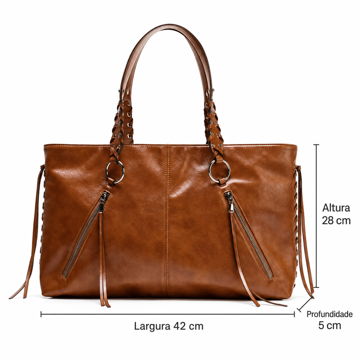 Medidas da Bolsa Tote Margot marrom 42 por 28 por 5 centímetros