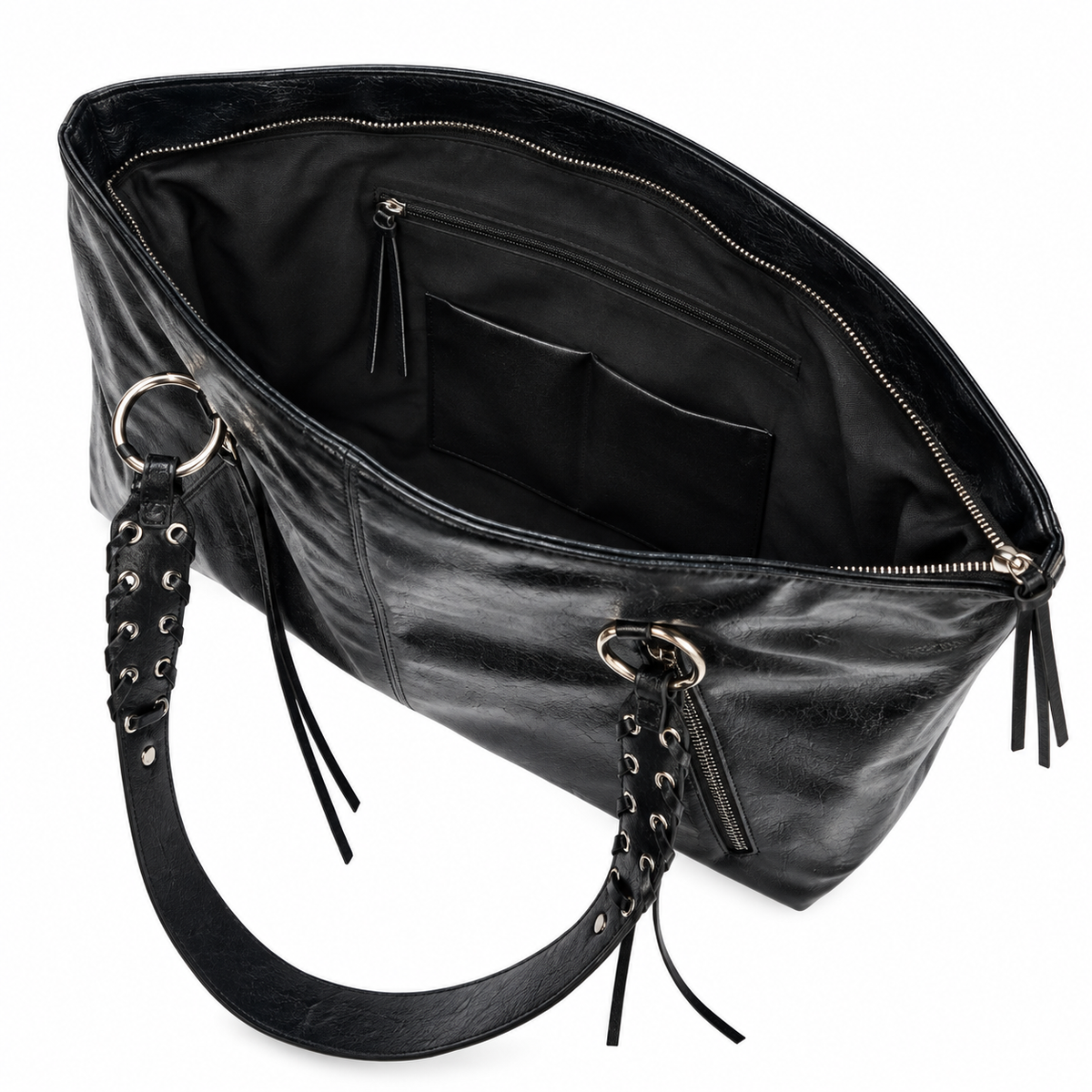 Parte interna e bolsos organizadores da Bolsa Tote Margot preta