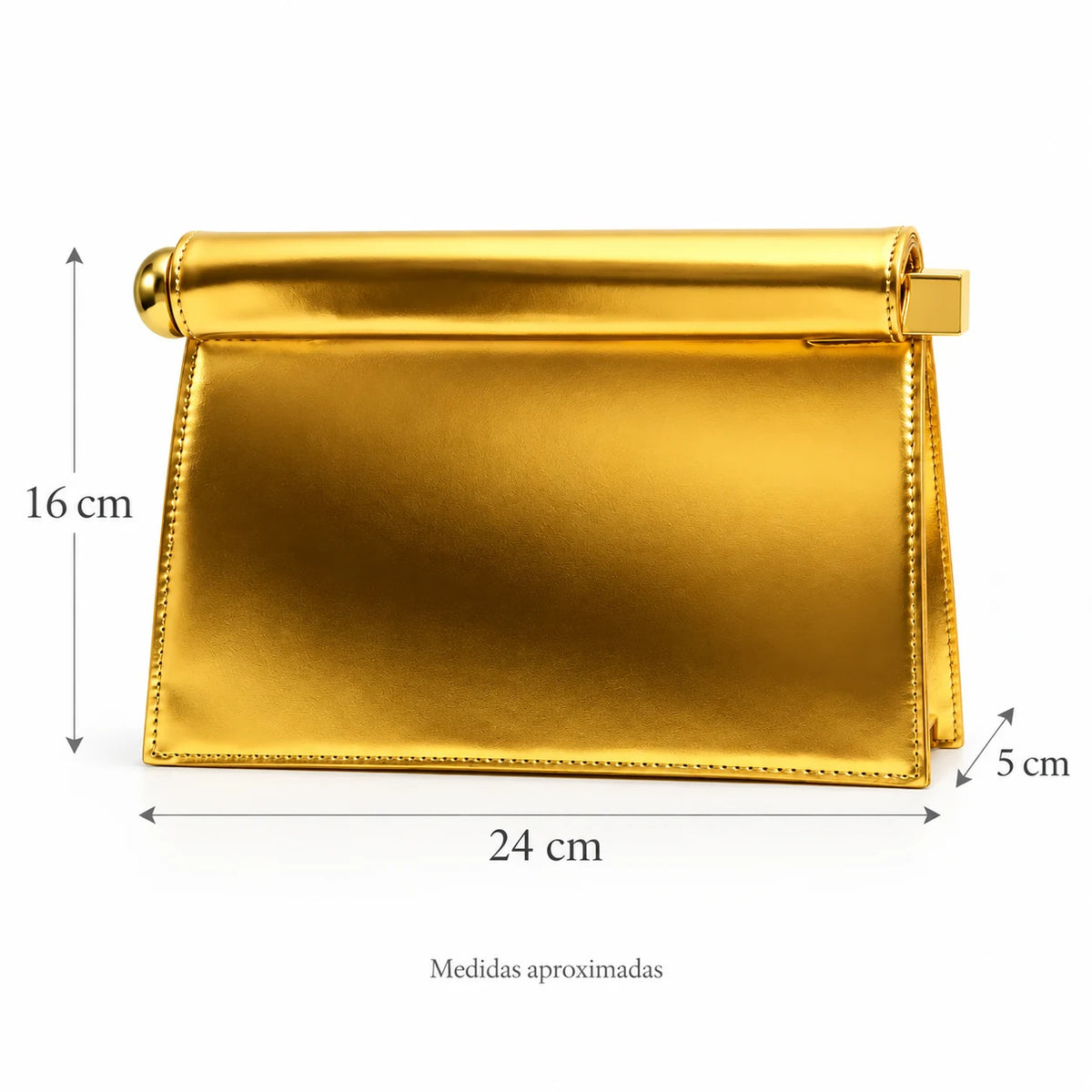 Medidas da Bolsa Clutch Feminina Dourada Metalizada Lumière em centímetros
