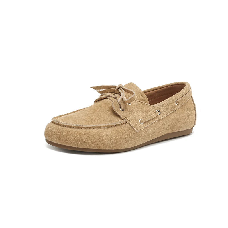 Loafer Feminino de Couro Bege com Cadarço – Olívia - imagem 1