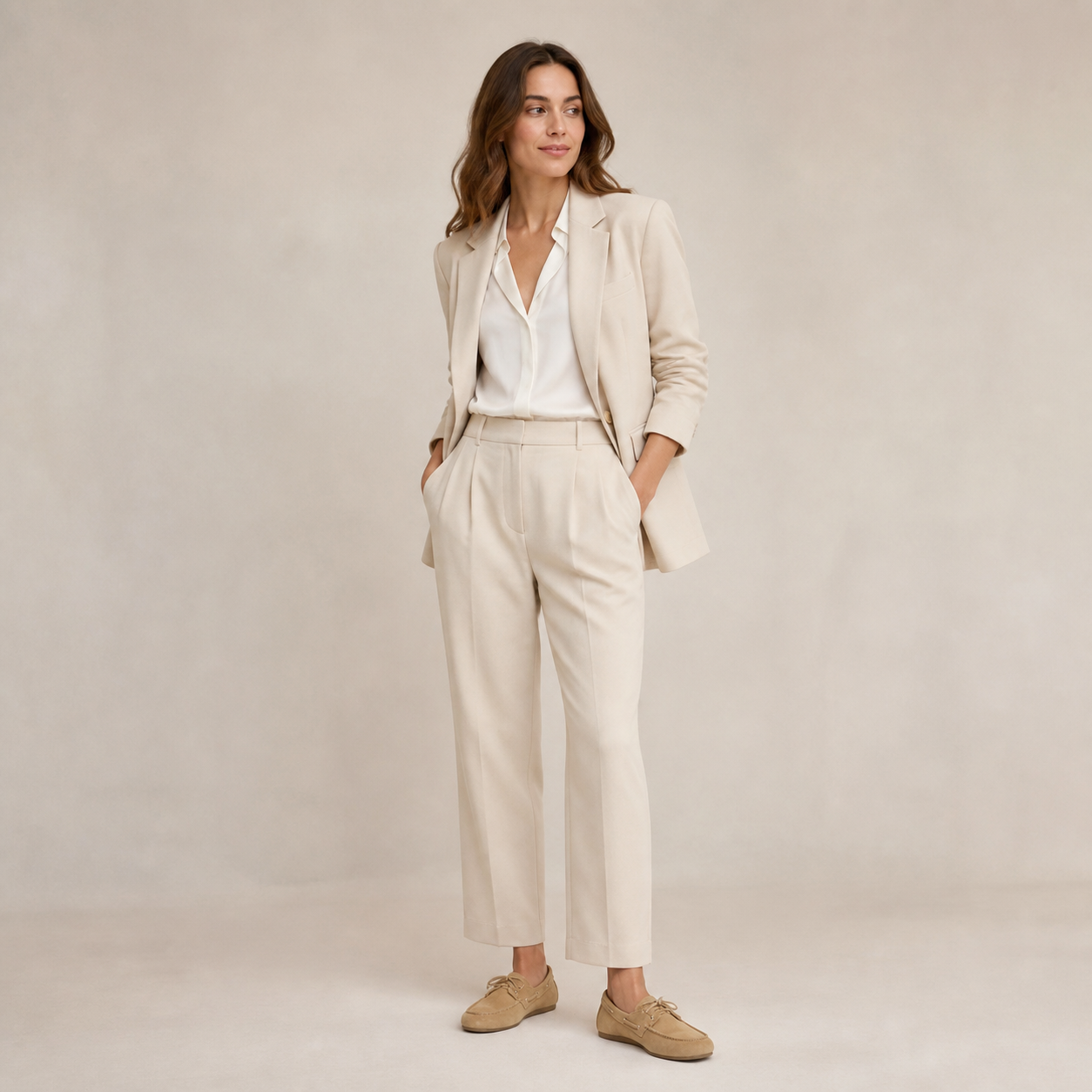 Loafer Feminino de Couro Bege com Cadarço – Olívia - imagem 2