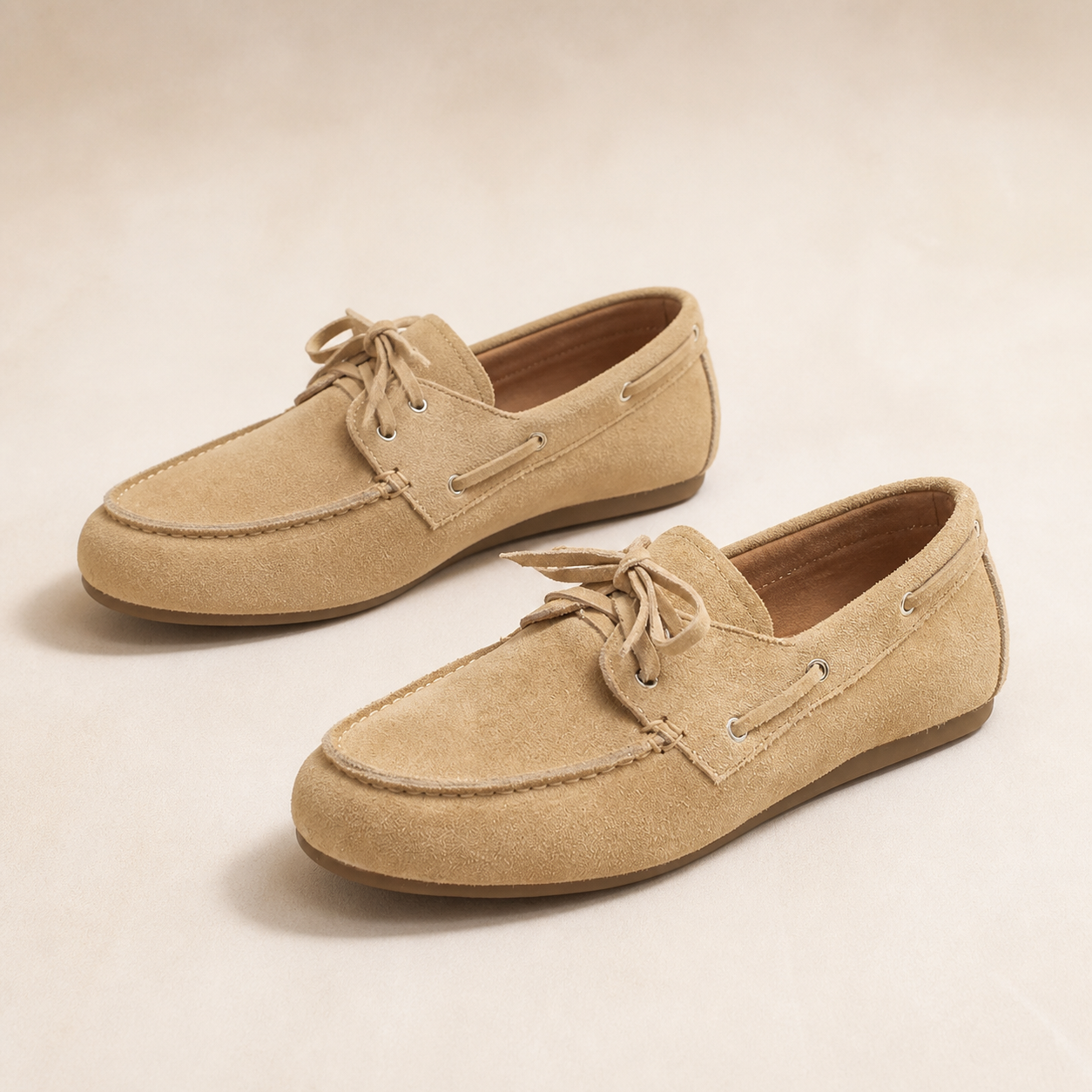 Loafer Feminino de Couro Bege com Cadarço – Olívia - imagem 6