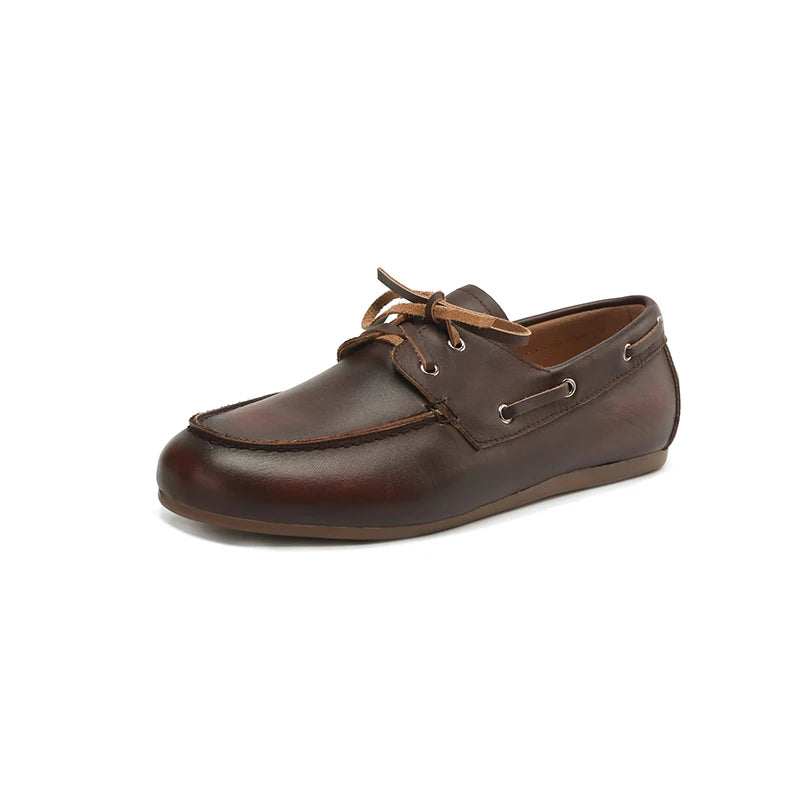 Loafer Feminino de Couro Marrom Café com Cadarço – Olívia - imagem 1