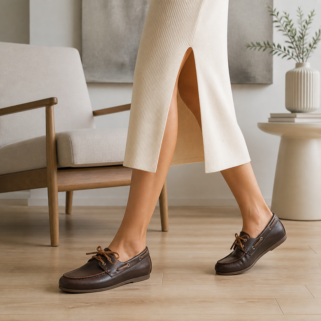 Loafer Feminino de Couro Marrom Café com Cadarço – Olívia - imagem 5
