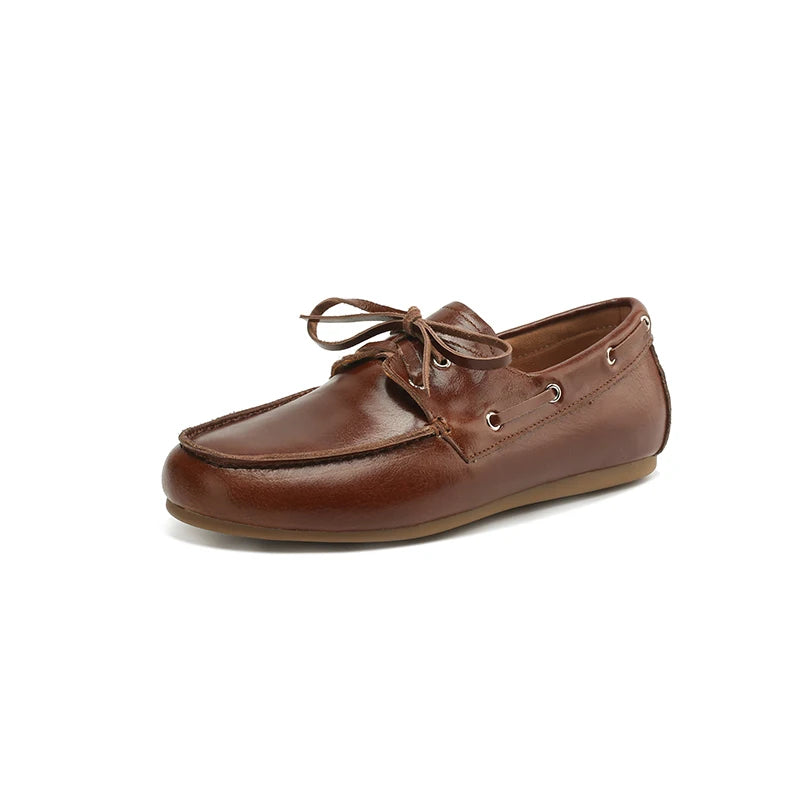 Loafer Feminino de Couro Marrom Claro com Cadarço – Olívia - imagem 1