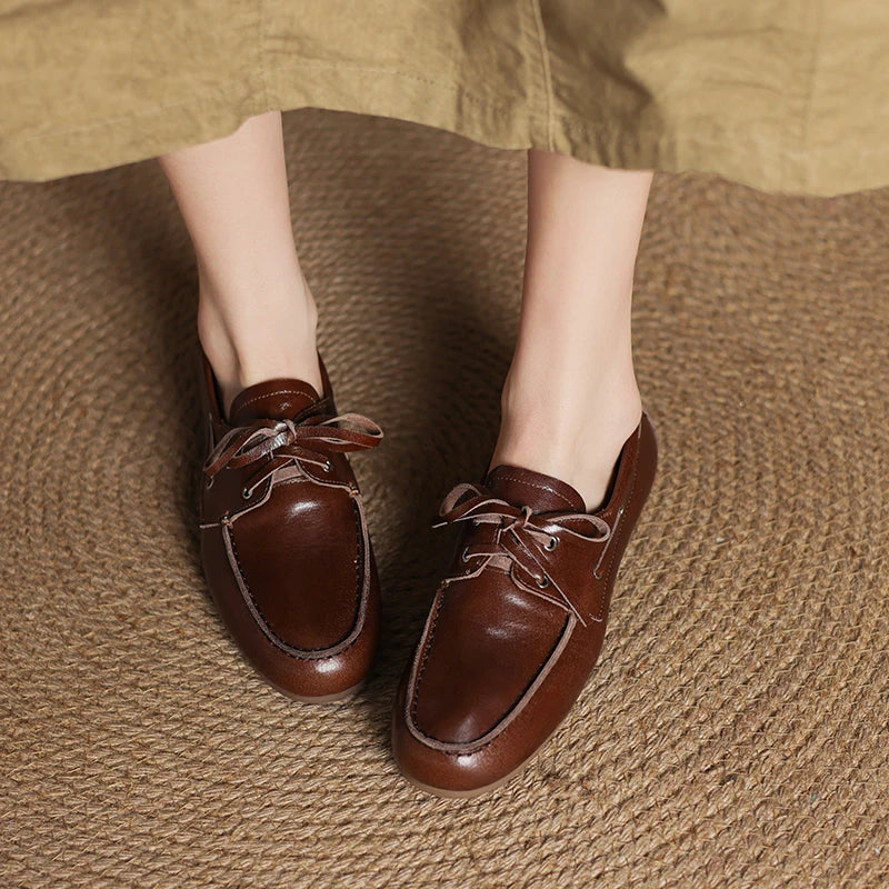 Loafer Feminino de Couro Marrom Claro com Cadarço – Olívia - imagem 3