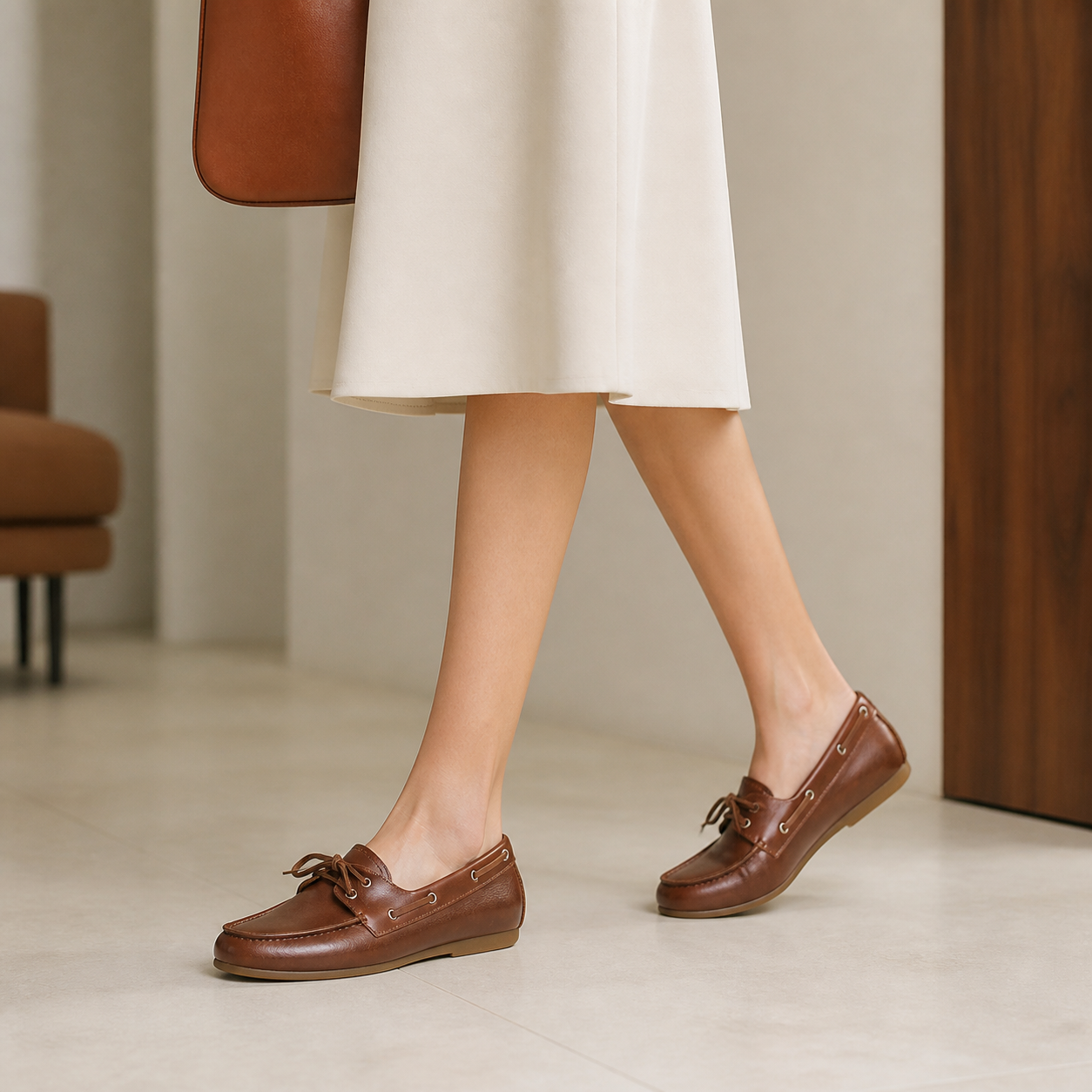 Loafer Feminino de Couro Marrom Claro com Cadarço – Olívia - imagem 5