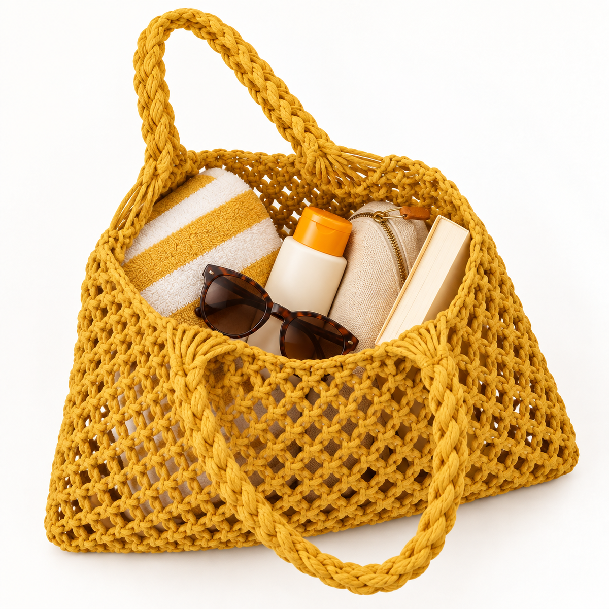 Bolsa de Praia Feminina em Crochê Amarela Maré - capacidade