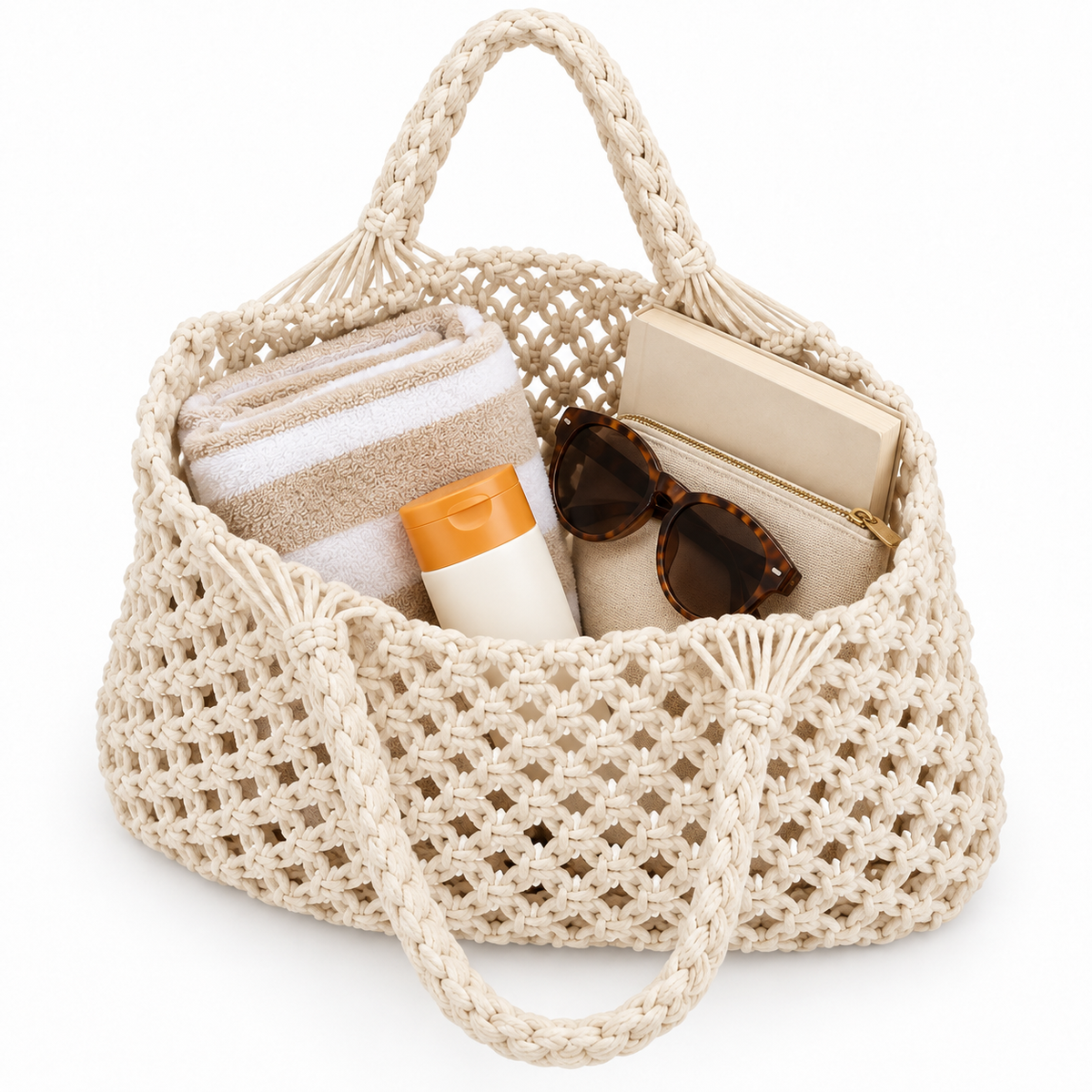 Bolsa de Praia Feminina em Crochê Branca Maré - capacidade