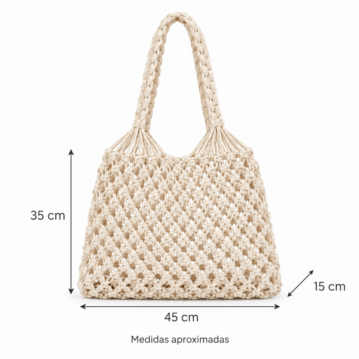 Bolsa de Praia Feminina em Crochê Branca Maré - medidas