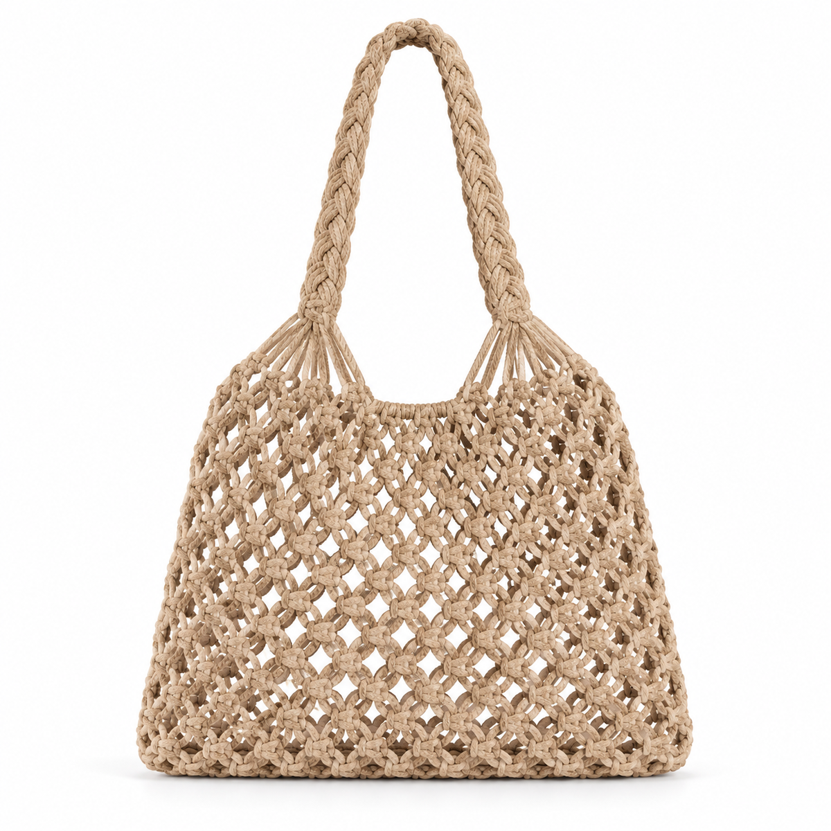 Bolsa de Praia Feminina em Crochê Cáqui Maré - principal