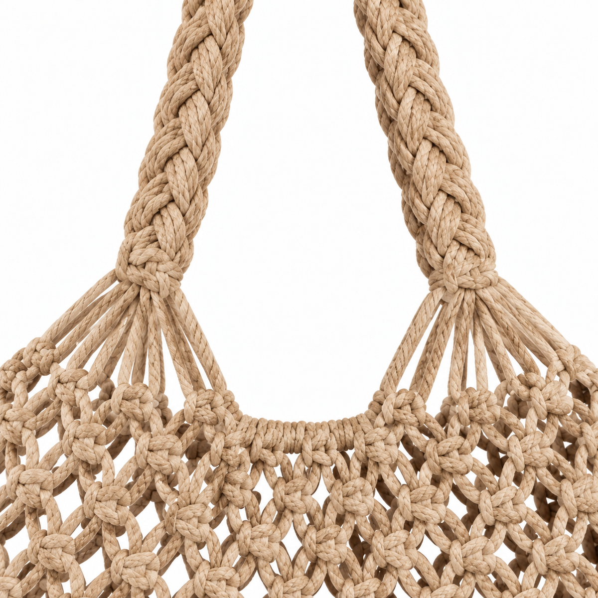Bolsa de Praia Feminina em Crochê Cáqui Maré - alças