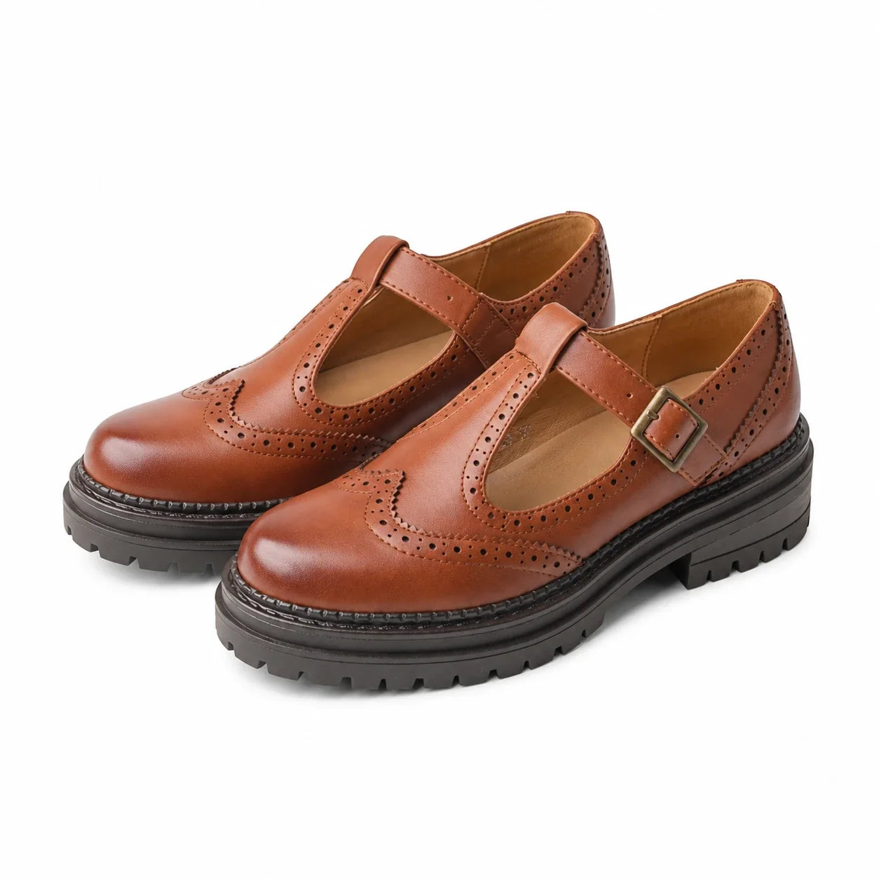 Par de mocassins femininos marrom claro Amélie com solado tratorado